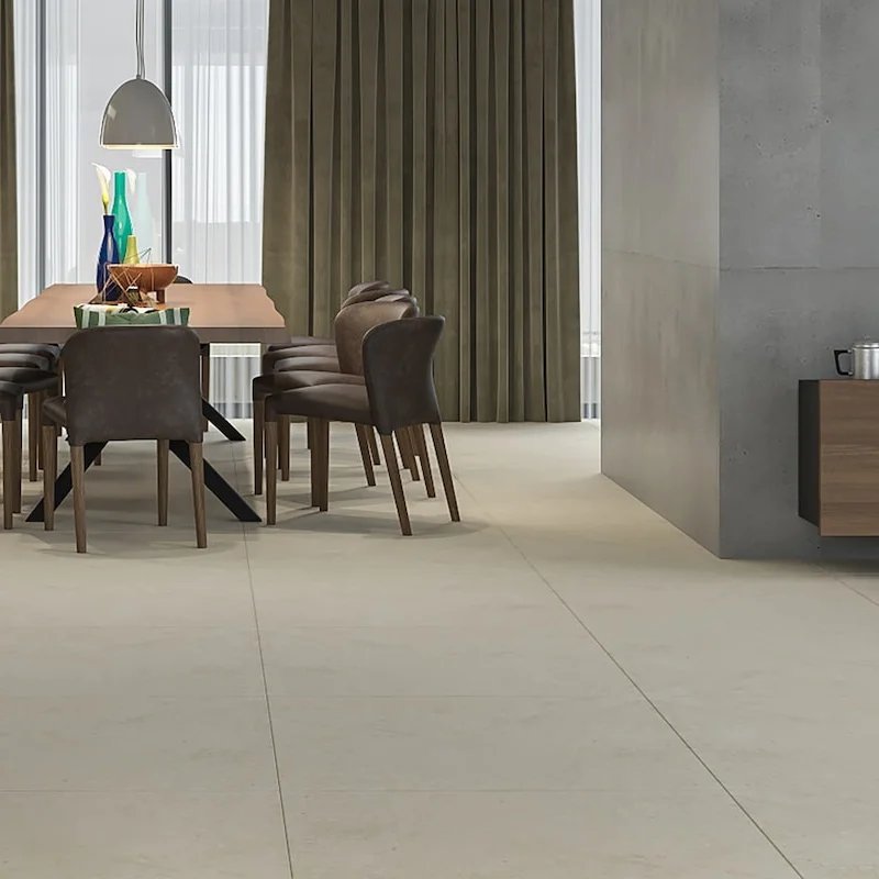 Ceramic tile flooring in a dining room